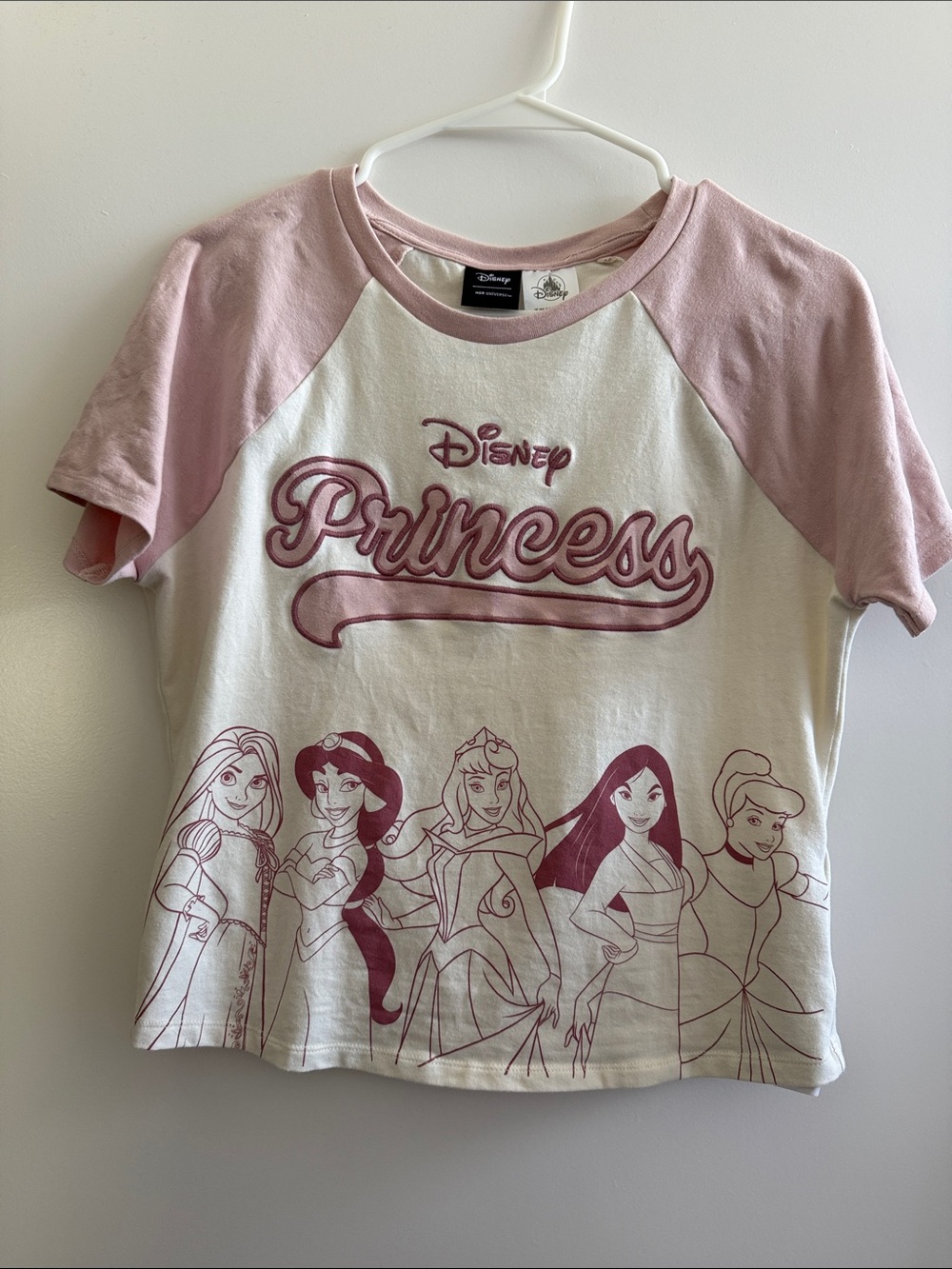 Disney Her Universe Cropped Tee with Light Pink Sleeves and Princess Graphic